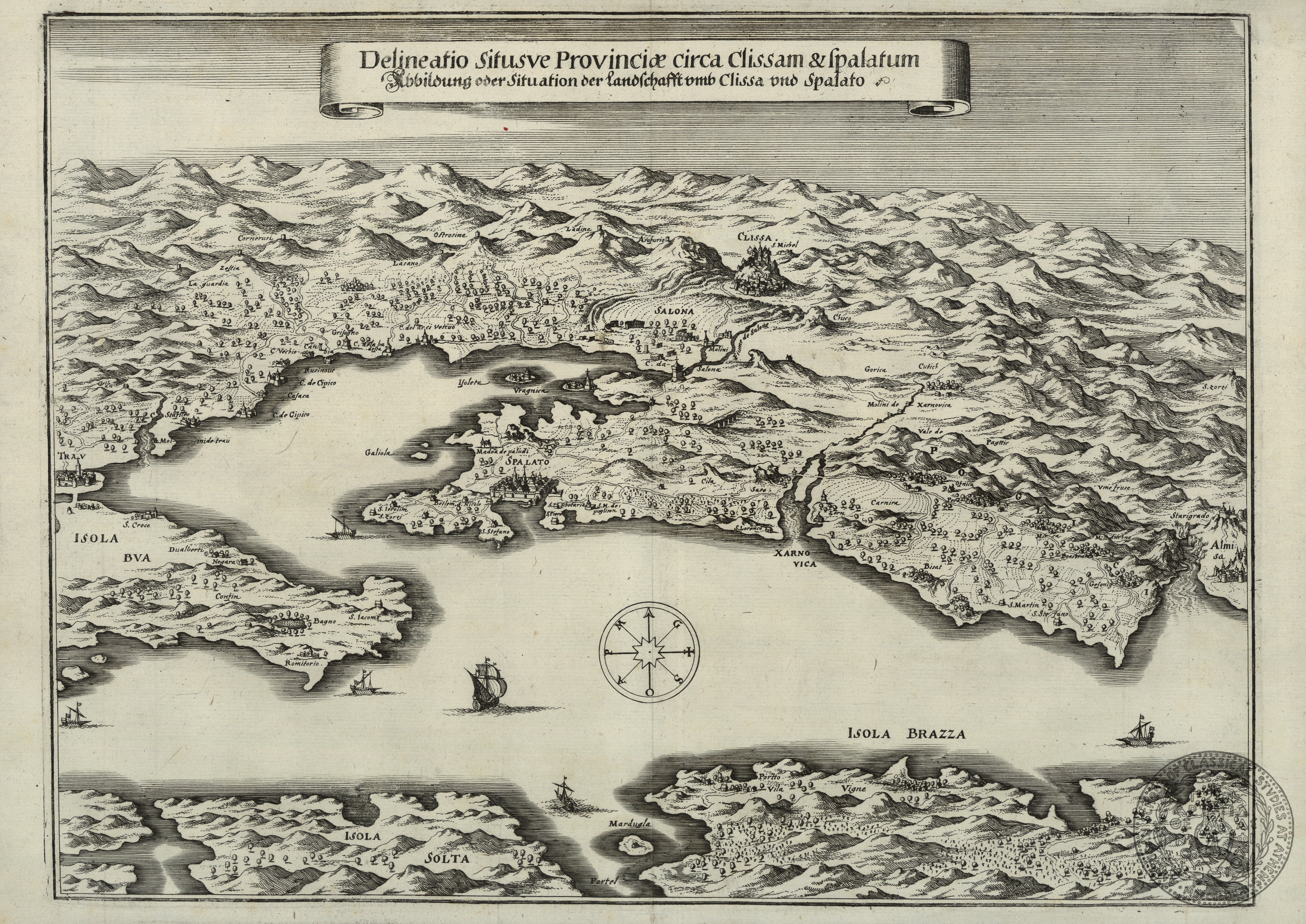 Delineatio situsve Provinciae circa Clissam & Spalatum: Abbildung oder Situation der Landschafft umb Clissa und Spalato.